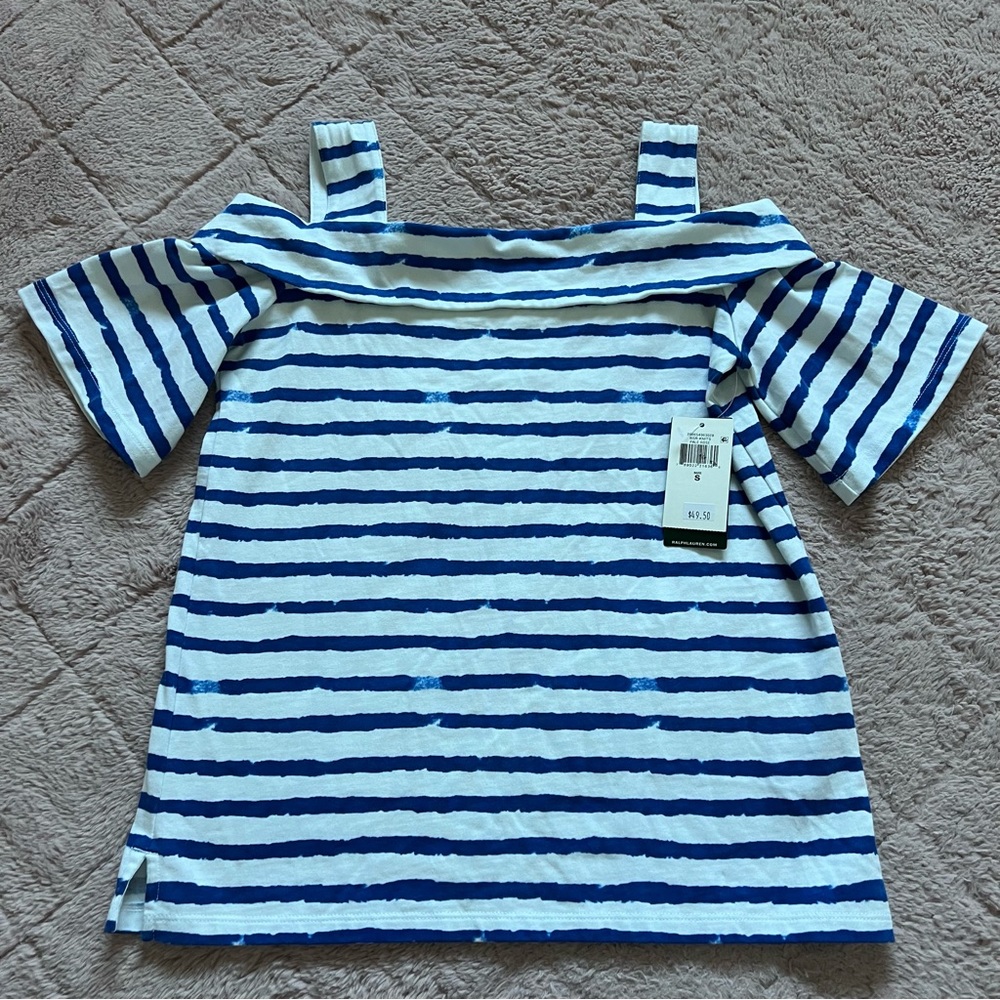 NWT Lauren Ralph Lauren Cold Shoulder Striped Shirt Preppy Minimalist Size XSP